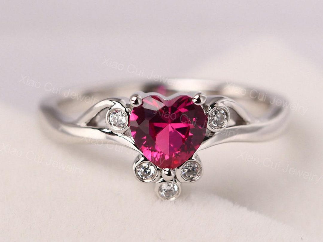 Personalized Ruby Cluster Proposal Ring Sterling Silver Heart Shaped ...