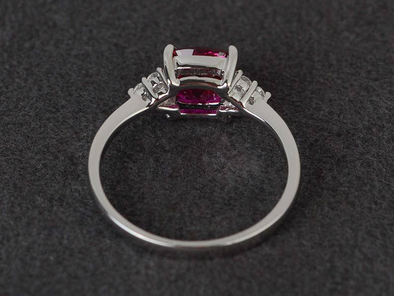ruby engagement ring red gemstone ring cushion cut ruby ring sterling silver July birthstone ring image 3