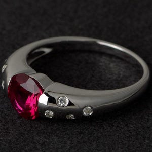 ruby ring red ruby engagement ring silver round cut gemstone rings promise ring July birthstone ring image 2