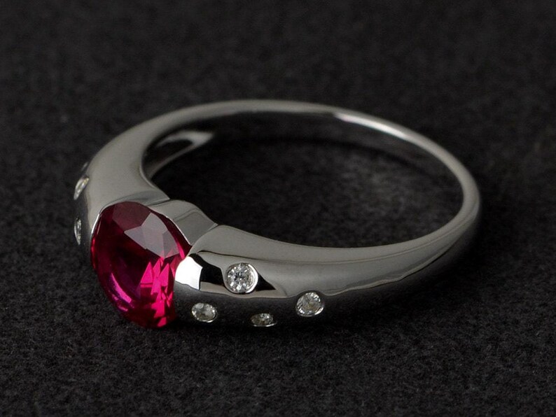 ruby ring red ruby engagement ring silver round cut gemstone rings promise ring July birthstone ring image 2