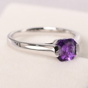 solitaire amethyst ring sterling silver solitaire statement ring February birthstone ring image 2