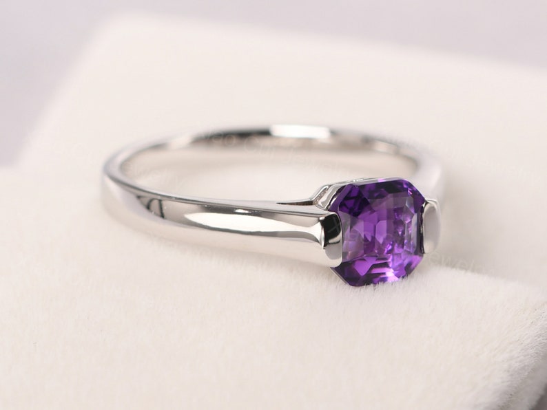 solitaire amethyst ring sterling silver solitaire statement ring February birthstone ring image 2