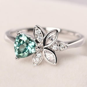 custom koi fish ring cluster green sapphire ring sterling silver trillion cut anniversary ring