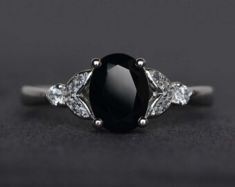 schwarzer Spinell Ring schwarzer Ring Ovalschliff Verlobungsring Sterling Silber Ring schwarzer Edelstein Ring