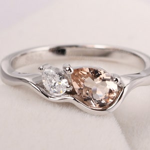 minimalist morganite ring pear shaped 2 stones engagement ring anniversary gifts for women