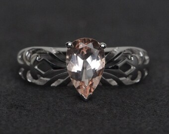 morganite ring morganite engagement ring solitaire ring pear cut ring silver
