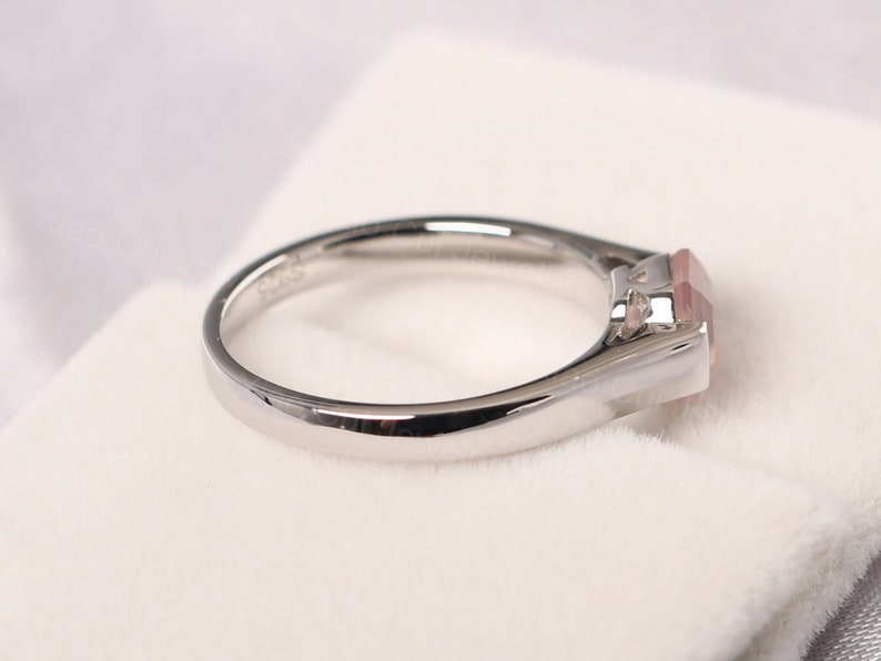 delicate rose quartz ring sterling silver asscher cut 6 mm pink quartz promise ring image 4