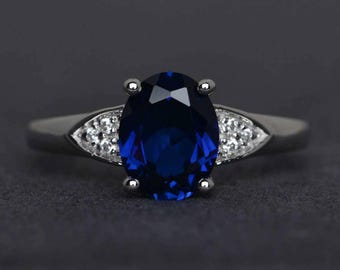 sapphire ring blue sapphire engagement ring oval cut ring promise ring blue gemstone ring September birthstone ring