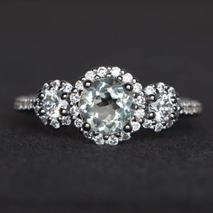 round cut genuine natural green amethyst ring wedding ring gemstone sterling silver ring