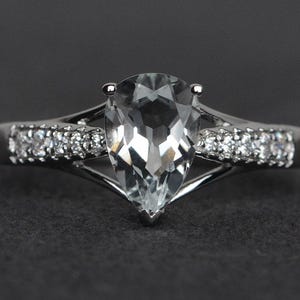 natural white topaz ring silver engagement rings pear cut white topaz