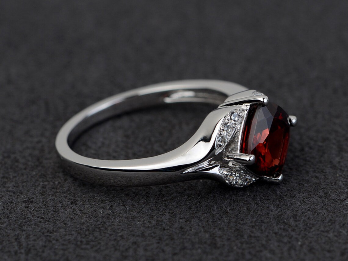 thumbnail interactive-video image 1 of Fire Red Garnet Pendant – Platinum Plated, Natural Gemstone, Engagement Gift 1 of 6