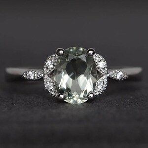 wedding ring natural green amethyst ring sterling silver ring oval cut gems green gemstone