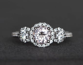 morganite engagement ring silver engagement ring