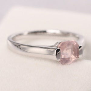 delicate rose quartz ring sterling silver asscher cut 6 mm pink quartz promise ring image 2