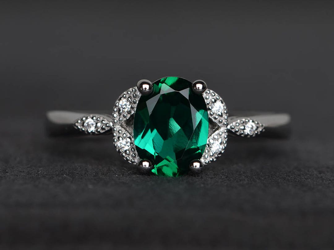 Emerald Ring Engagement Ring May Birthstone Ring Sterling - Etsy