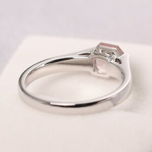 delicate rose quartz ring sterling silver asscher cut 6 mm pink quartz promise ring image 3