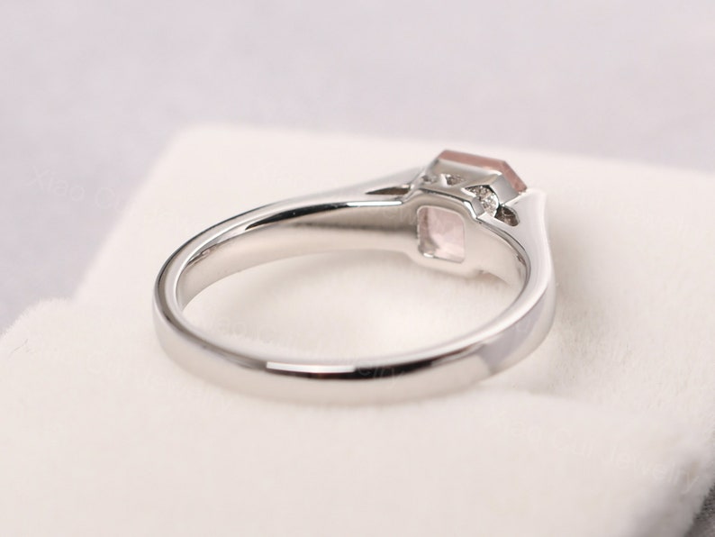 delicate rose quartz ring sterling silver asscher cut 6 mm pink quartz promise ring image 3