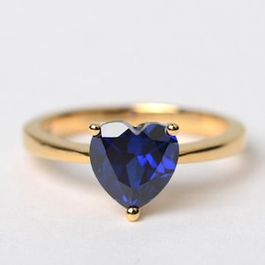 lab saffier ring solitaire ring hartgeslepen blauwe edelsteen september geboortesteen sterlingzilveren ring