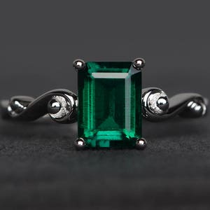emerald ring cocktail party ring green gems emerald cut gemstone sterling silver ring May birthstone ring