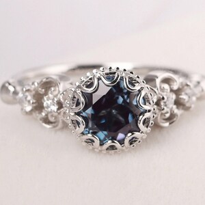 round shaped 1.68 carat vintage alexandrite ring sterling silver filigree engagement ring for women