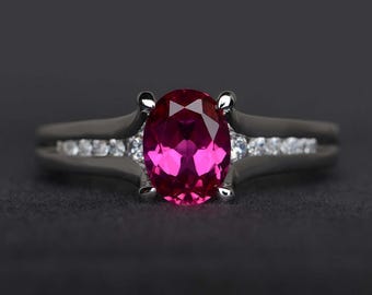 Rubinring ovale Verlobungsring roter Rubinring Edelsteinring Sterling Silber Ring Versprechen Ring Juli Geburtsstein Ring