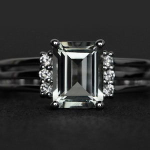 authentic green amethyst ring gemstone ring silver engagement ring emerald cut green amethyst ring promise ring