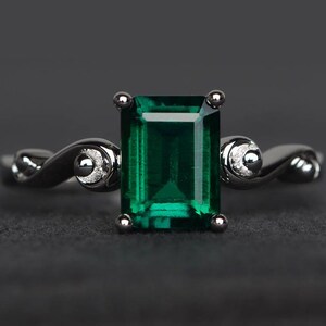 emerald ring cocktail party ring green gems emerald cut gemstone sterling silver ring May birthstone ring
