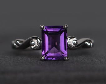 wedding ring natural amethyst ring February birthstone purple gems solitaire ring sterling silver ring