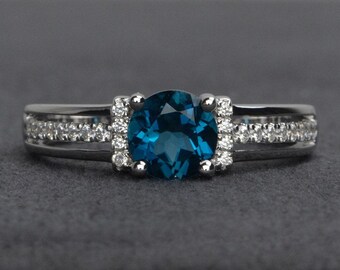 London blue topaz rings engagement ring round cut blue topaz ring gemstone rings
