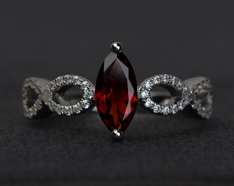 red garnet engagement rings women silver gemstone ring marquise cut infinity rings January birthstone ring