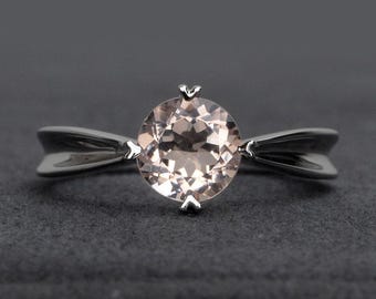 Morganite engagement ring solitaire sterling silver