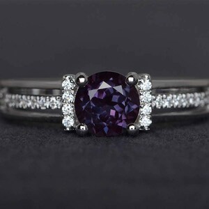 alexandrite ring round cut engagement ring sterling silver ring promise ring gemstone ring June birthstone ring