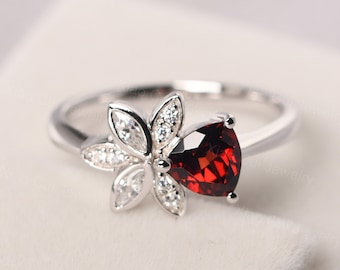 custom koi fish ring sterling silver garnet wedding ring trillion cut January birthstone ring