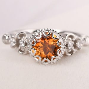 vintage style citrine ring round shaped filigree wedding ring silver November birthstone ring