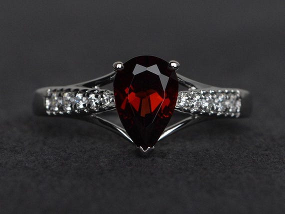 garnet ring delicate garnet engagement ring promise rings pear cut silver January birthstone ring