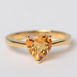 yellow citrine solitaire ring heart cut gemstone solid 925 silver ring november birthstone ring
