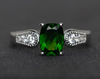 chrome diopside ring green gemstone ring diopside engagement ring silver Christmas gift