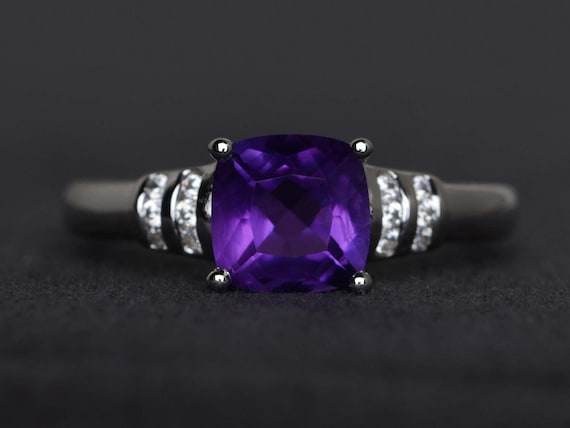 amethyst ring cushion purple ring cushion cut engagement ting sterling silver ring gemstone ring February birthstone ring