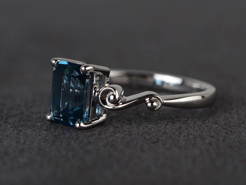 London Blue Topaz Ring Engagement Ring Blue Gems Emerald Cut Gemstone ...