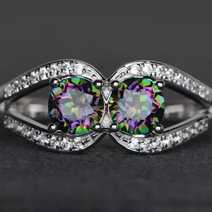 unique design mystic topaz wedding ring sterling silver double stone rainbow topaz ring