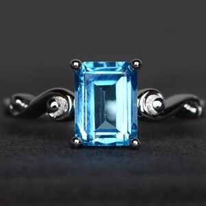 Swiss blue topaz ring wedding ring emerald cut engagement ring
