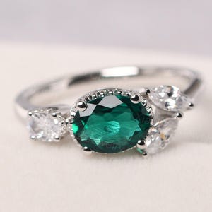 unique branch emerald ring sterling silver oval shaped statement ring May birthstone ring