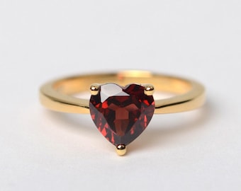 natürliche Granat Solitär Ehering herzförmige rote Edelstein Januar Geburtsstein Ring