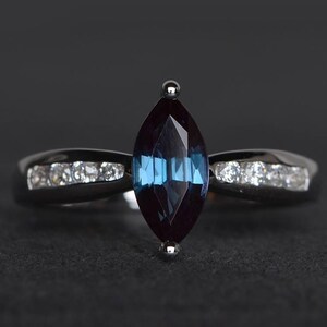 alexandrite wedding ring alexandrite ring June birthstone marquise cut gemstone sterling silver ring