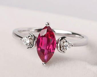 Rubin Ring Sterling Silber Marquise Cut Mond Versprechen Ring Juli Geburtsstein Ring