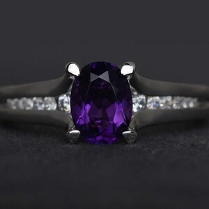 oval cut amethyst ring purple ring engagement ring gemstone ring sterling silver ring February birthstone ring anniversary ring
