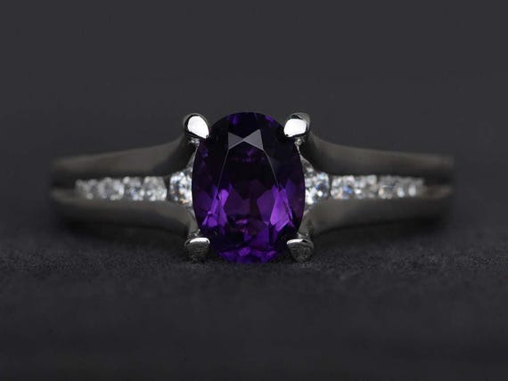 oval cut amethyst ring purple ring engagement ring gemstone ring sterling silver ring February birthstone ring anniversary ring