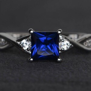 princess cut sapphire ring blue sapphire engagement ring sterling silver ring blue gemstone ring September birthstone