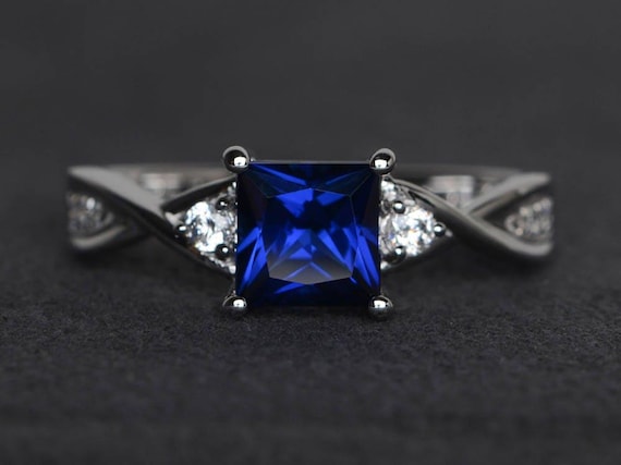 princess cut sapphire ring blue sapphire engagement ring sterling silver ring blue gemstone ring September birthstone