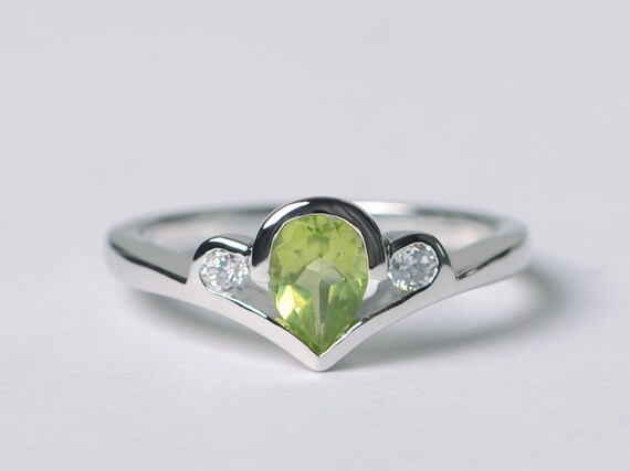 Peridot Ring Pear Cut Silver August 